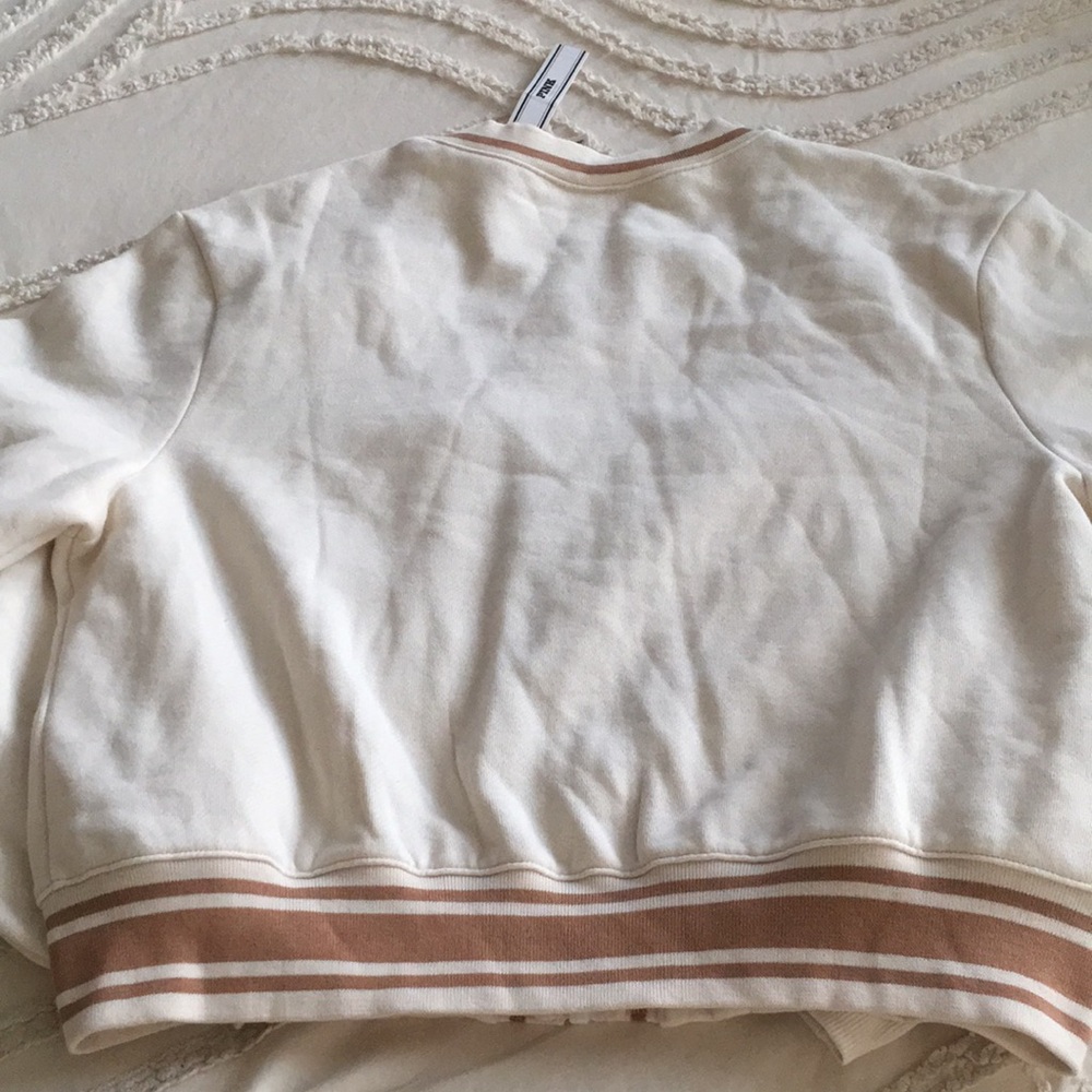 Victoria Secret Pink nwt Cream Zip-Front Bomber Jacket with Tan Contrast Trim - Picture 7 of 7